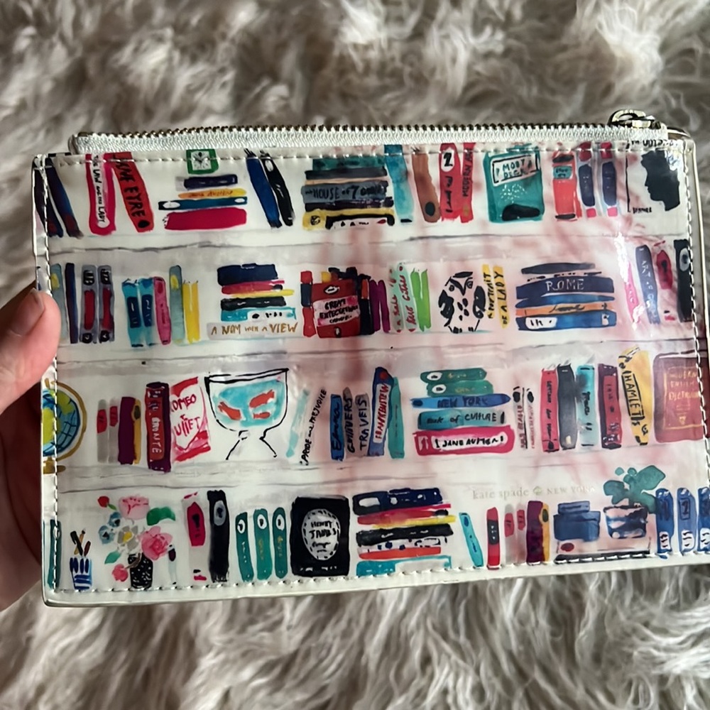 kate spade White Multi Bookshelf Print Cosmetic Pouch